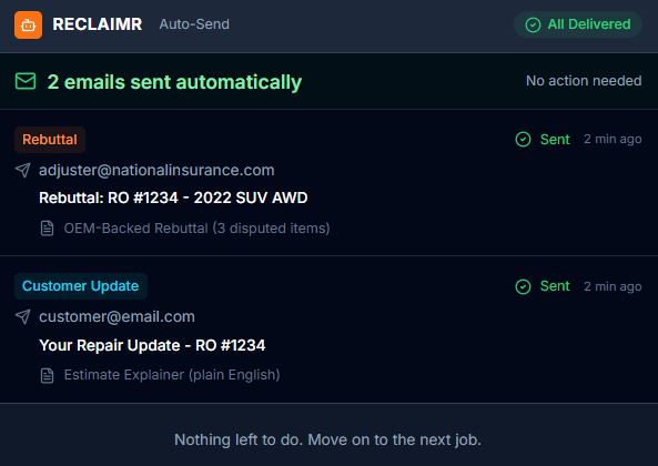 Rebuttal and customer update both sent automatically